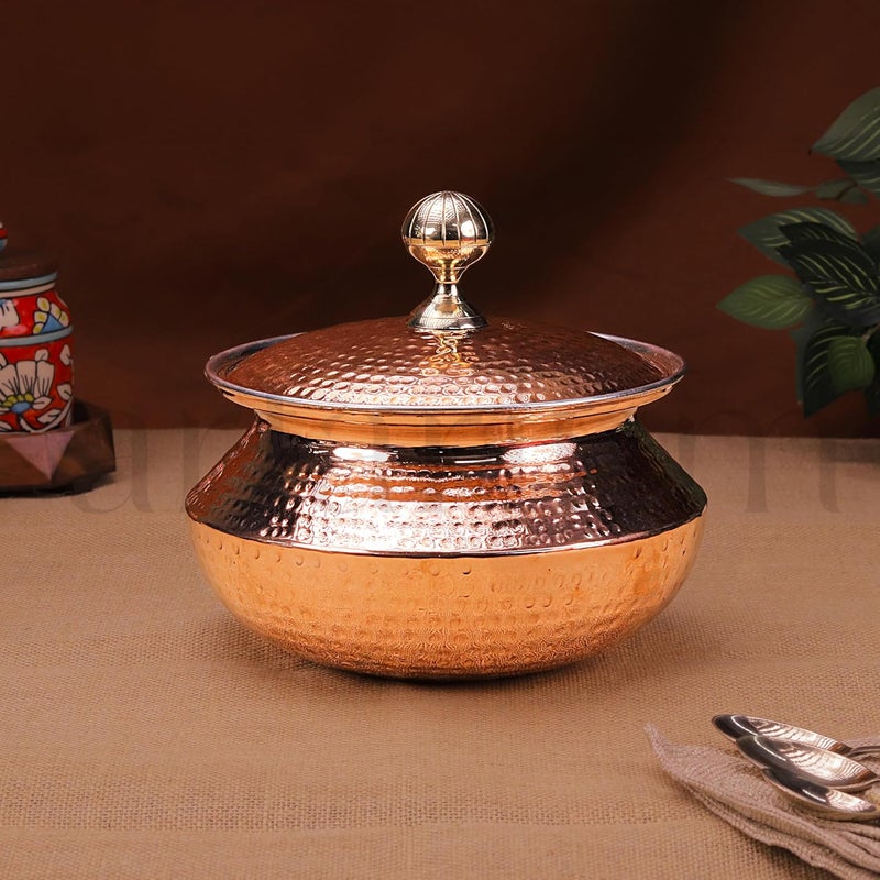 Artarium Artarium Hammered Copper Handi Tin Coated with Lid 100 Pure Copper Degchi Biryani Handi Heavy Copper Handi for Cooking Serving Copper Utensils for Kitchen Copper Degchi 35 Liter  - Image 2