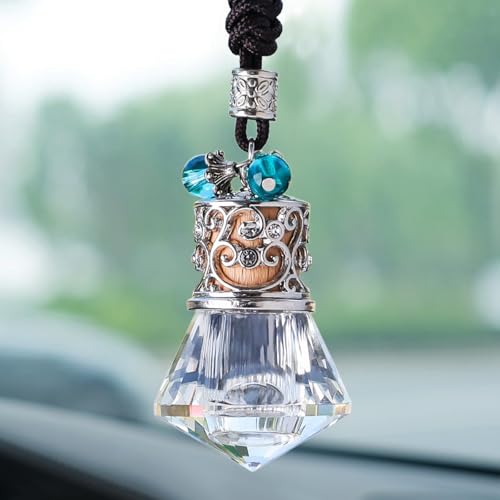 Motaney Car Air Freshener Diffuser Hanging Ornament DiamondShaped Empty Crystal Bottle Car Mirror Hanging Accessories Elegant Bottle Pendant with Wooden Caps Rear View Mirror Accessories - Image 1