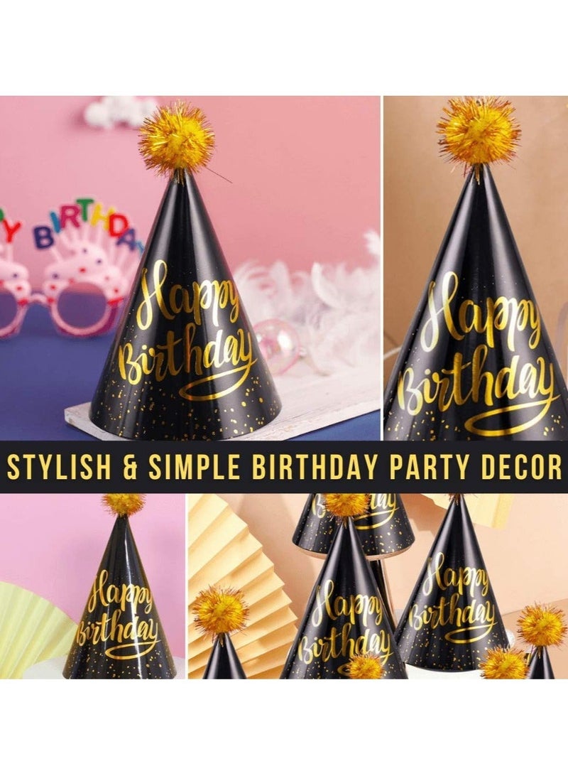 كابتن تيك Birthday Party Hats Fun Celebration Kit of 10 Black and Gold Happy Cone for Kids Supplies Decorations - Image 3