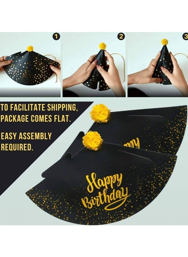 كابتن تيك Birthday Party Hats Fun Celebration Kit of 10 Black and Gold Happy Cone for Kids Supplies Decorations - Image 5