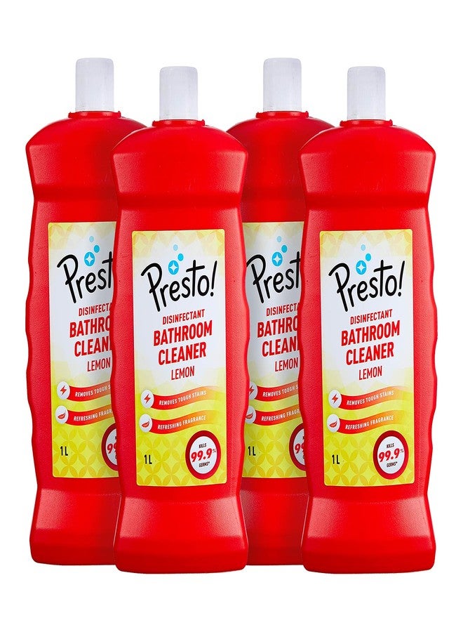 Presto! Amazon Brand - Presto! Bathroom Cleaner | Lemon | 4 Litre | 1 L x 4 Packs | Suitable For Bathroom Floors, Slabs, Wall Tiles, Sinks, Basins, Stainless Steel Taps, Shower Heads - Image 1