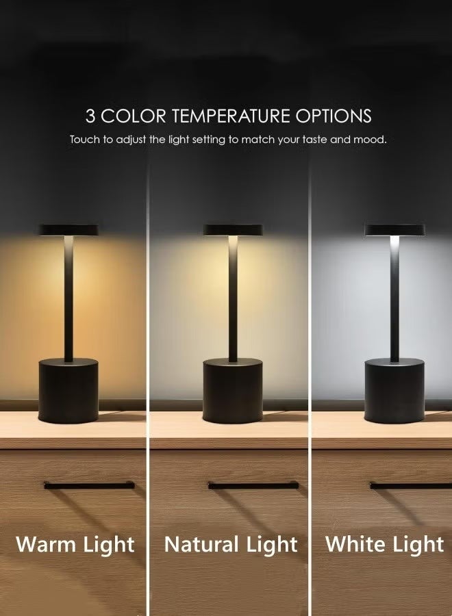 Optico LED Cordless Table Lamp, Rechargeable Touch Lamp 3 Color Stepless Dimming Battery Operated Lamp Portable Desk Lamp Bedside Lamp Night Light Table Light Portable Indoor /Outdoor Lamp for Restaurant, Patio, Bedroom, Outdoor - Black - Image 3