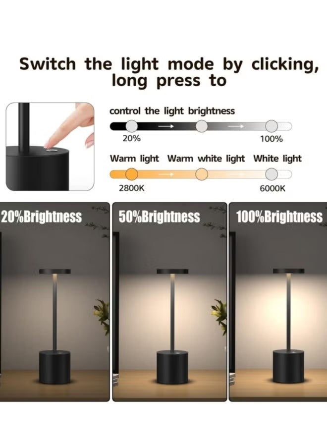 Optico LED Cordless Table Lamp, Rechargeable Touch Lamp 3 Color Stepless Dimming Battery Operated Lamp Portable Desk Lamp Bedside Lamp Night Light Table Light Portable Indoor /Outdoor Lamp for Restaurant, Patio, Bedroom, Outdoor - Black - Image 4