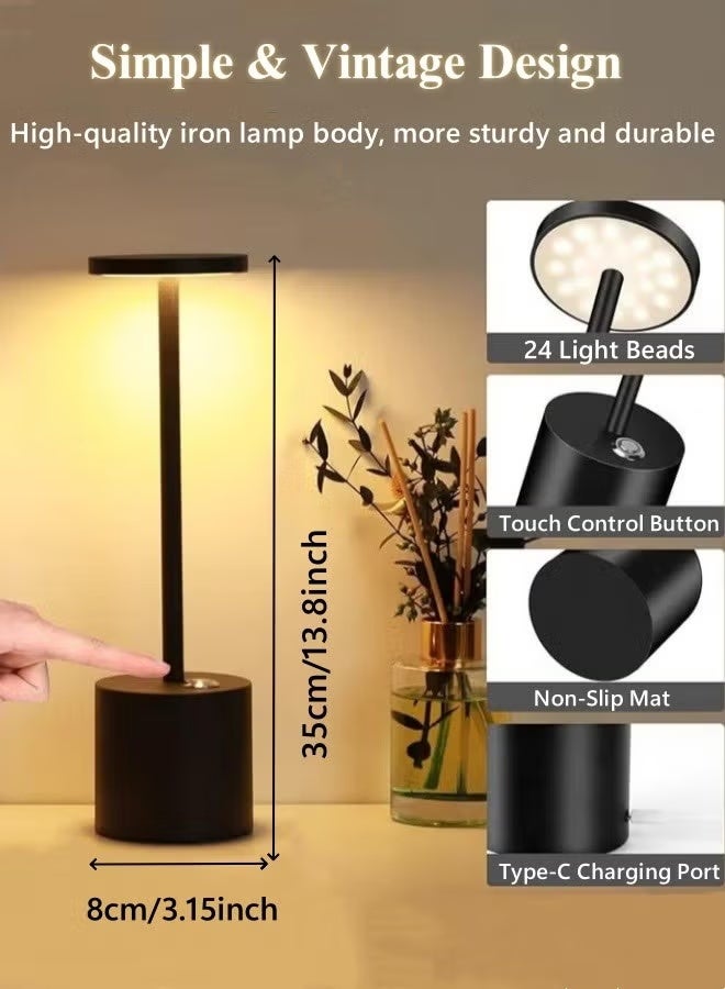 Optico LED Cordless Table Lamp, Rechargeable Touch Lamp 3 Color Stepless Dimming Battery Operated Lamp Portable Desk Lamp Bedside Lamp Night Light Table Light Portable Indoor /Outdoor Lamp for Restaurant, Patio, Bedroom, Outdoor - Black - Image 2