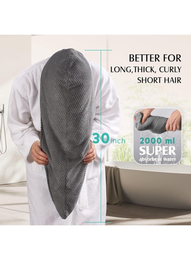 YFONG 3 Pack Large Microfiber Hair Towel Wrap, 30" x 10" Anti Frizz Quick Dry Hair Towels for Women Long, Curly, Thick Hair, Super Absorbent Hair Turban for Wet Hair (Grey, White, Camel) - Image 5