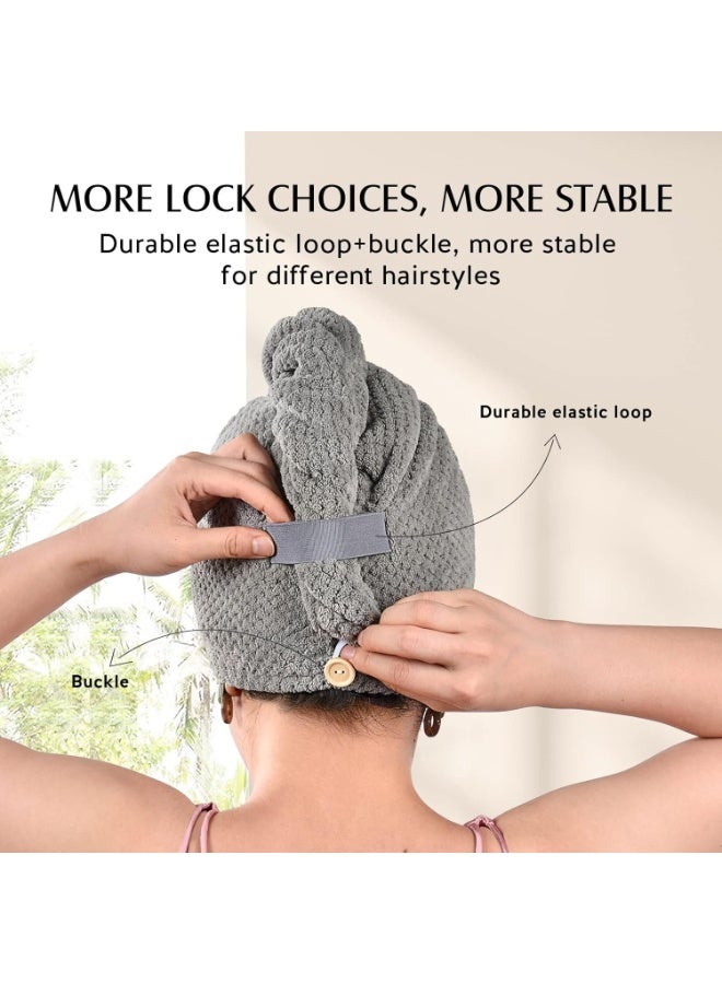 YFONG 3 Pack Large Microfiber Hair Towel Wrap, 30" x 10" Anti Frizz Quick Dry Hair Towels for Women Long, Curly, Thick Hair, Super Absorbent Hair Turban for Wet Hair (Grey, White, Camel) - Image 2