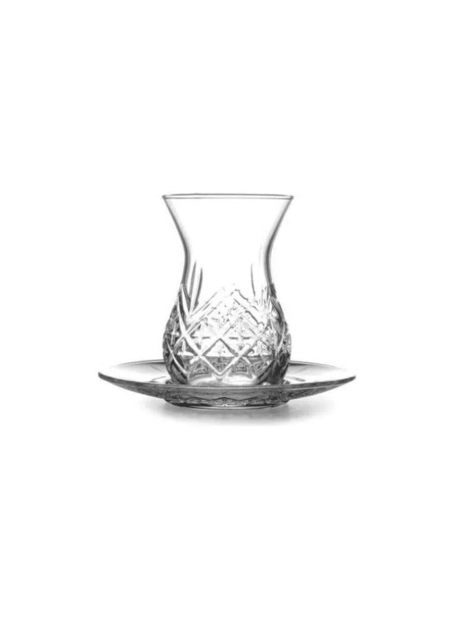 Pasabahce Timeless 12-Piece Turkish Tea Set – 6 Estekana Glasses (170ml) and 6 Matching Saucers – Made in Turkey - Image 2