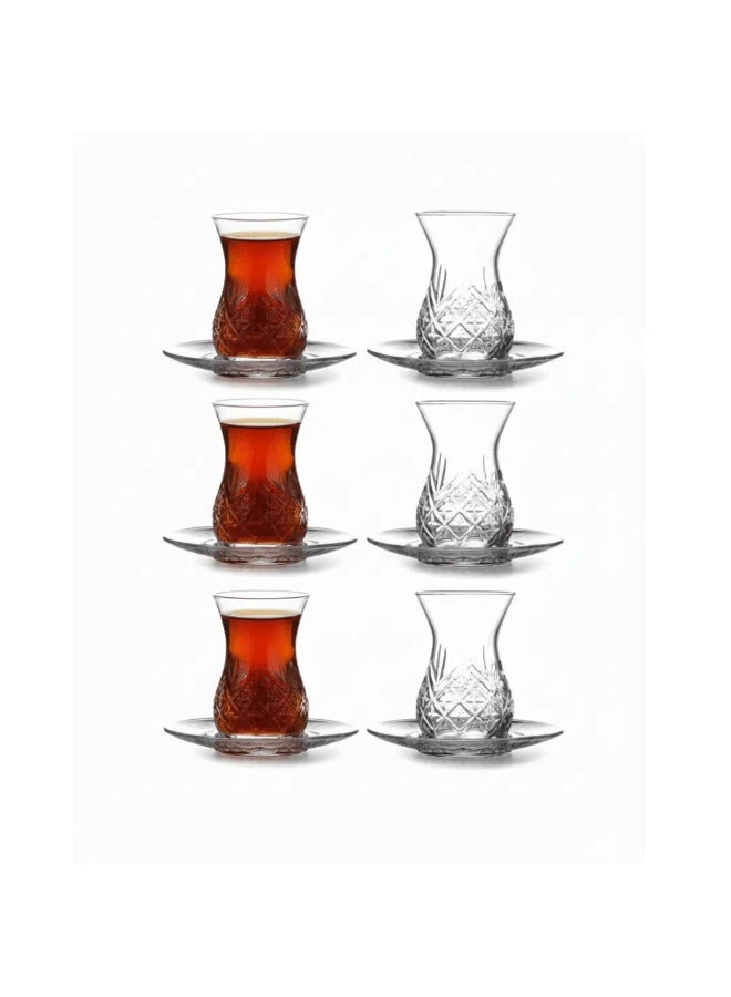 Pasabahce Timeless 12-Piece Turkish Tea Set – 6 Estekana Glasses (170ml) and 6 Matching Saucers – Made in Turkey - Image 1