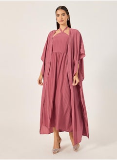 Styli Striped Halter Neck Dress and Jalabiya Set by Styli  - Image 1