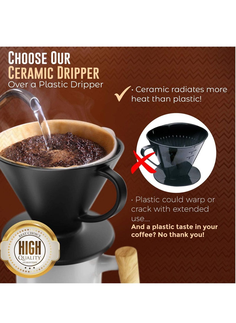 Arabest Pour Over Coffee Dripper Reusable Matt Ceramic Coffee Drip Filter Cone Fits All Coffee Cups and Mugs Black  - Image 4