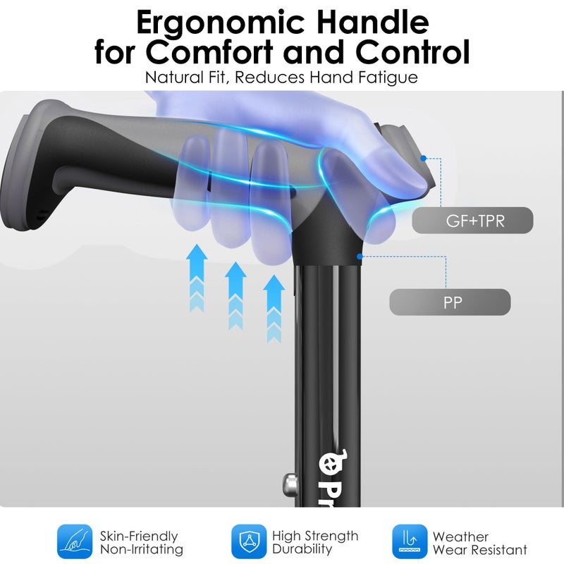 ProTraverse Walking Cane for Men & Women,Foldable,Adjustable,Self Standing Cane with Second Handle,350lbs Heavy Duty,All Terrain,Collapsible Walking Sticks for Seniors & Adults,Blue - Image 3