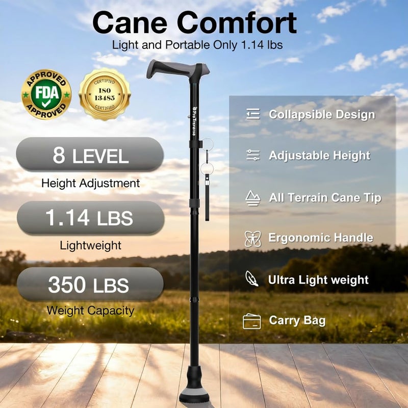 ProTraverse Walking Cane for Men & Women,Foldable,Adjustable,Self Standing Cane with Second Handle,350lbs Heavy Duty,All Terrain,Collapsible Walking Sticks for Seniors & Adults,Blue - Image 2