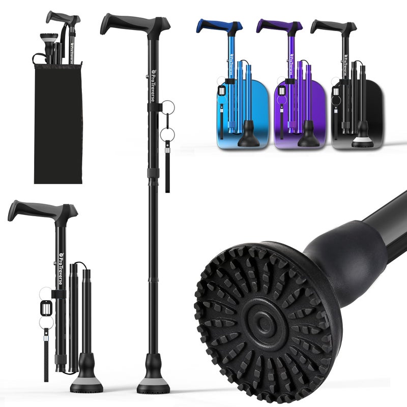 ProTraverse Walking Cane for Men & Women,Foldable,Adjustable,Self Standing Cane with Second Handle,350lbs Heavy Duty,All Terrain,Collapsible Walking Sticks for Seniors & Adults,Blue - Image 1