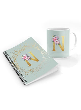 Custom Monogram Initial Letter Floral Pattern Alphabet - N  ( Light Green )