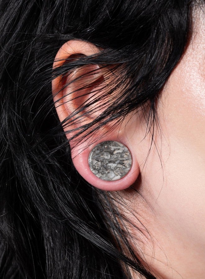 Pierced Owl Grey Wave Jasper Natural Stone Saddle Plugs, Sold as a Pair (25mm (1")) - Image 2