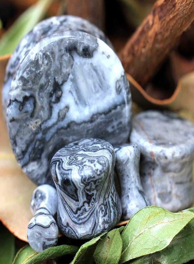 Pierced Owl Grey Wave Jasper Natural Stone Saddle Plugs, Sold as a Pair (25mm (1")) - Image 4