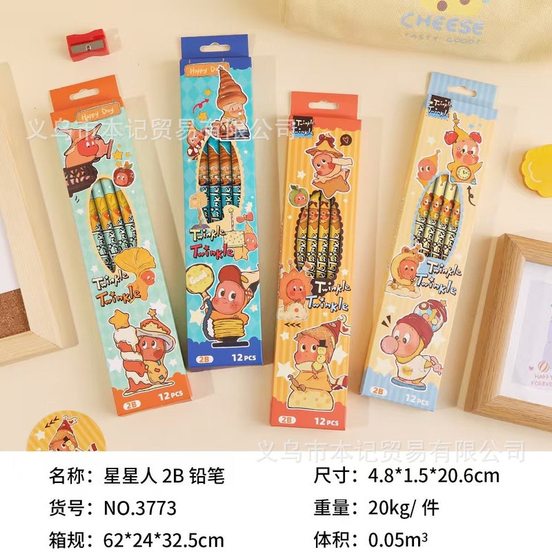Star Man Creative Cartoon Pencil with Eraser, HB 2B, Non-Toxic, for Students - Image 2
