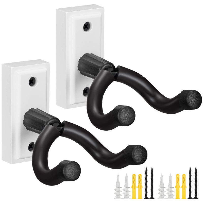 POGOLAB Guitar Wall Mount Hanger 2 Pack, Guitar Wall Hanger Holder Hook Bracket Stand, Guitar Hanger, Guitar Wall Mount, for Acoustic Electric Guitar Bass Ukulele Banjo Mandolin (White) - Image 1