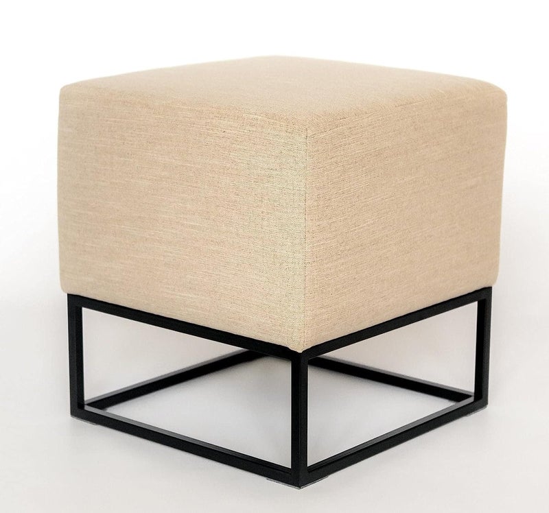 Generic Indian Decor. 38366 Classic Beige Pouf Chair/Designer Metal Pouf/Beige Square Pouf/Cube Chair/Loft Pouf/Square Pouf Ottoman/Modern Ottoman/Loft Furniture  - Image 1