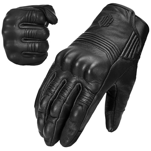 ILM Goatskin Leather Motorcycle Motorbike Powersports Racing Gloves Touchscreen for Men and Women Model DN01(XL, Black Unperforated) - Image 1