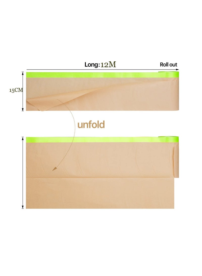 4 Rolls Pre Taped Masking Paper for Painting Tape and Drape Painters Paper Paint Adhesive Protective Paper Roll for Covering Skirting Frames Cars and Auto Body