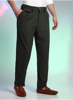 Campus Sutra Men's Midnight Black Corduroy Tailored Trousers  - Image 1