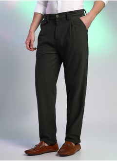 Campus Sutra Men's Midnight Black Corduroy Tailored Trousers  - Image 3