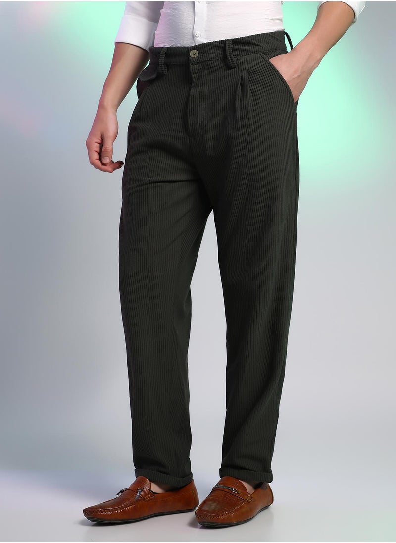 Campus Sutra Men's Midnight Black Corduroy Tailored Trousers  - Image 3