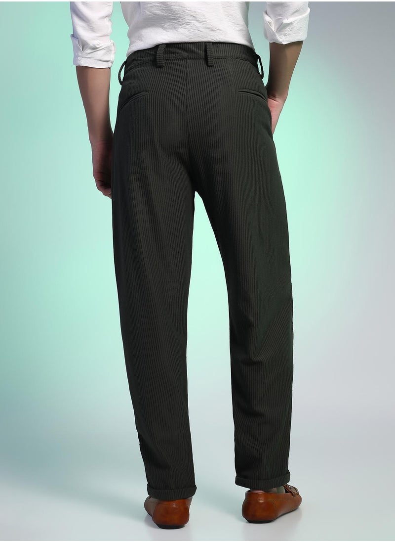 Campus Sutra Men's Midnight Black Corduroy Tailored Trousers  - Image 5