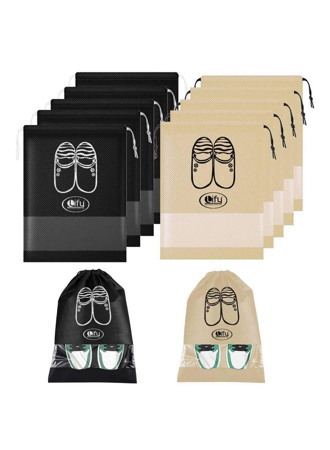 Lify حقائب أحذية السفر من ليفي، حقائب توت أحذية سفر محمولة - منظمات التعبئة للرجال والنساء - أسود (6 قطع) + بيج (6 قطع) - حزمة 12 قطعة - Image 1