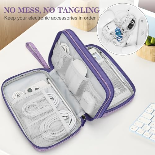 FYY Electronic Organizer, Large Travel Cable Organizer Bag Pouch Electronic Accessories Carry Case Portable Waterproof Double Layers All-in-One Storage Bag for Cable, Cord, Charger, Dark Purple - Image 5