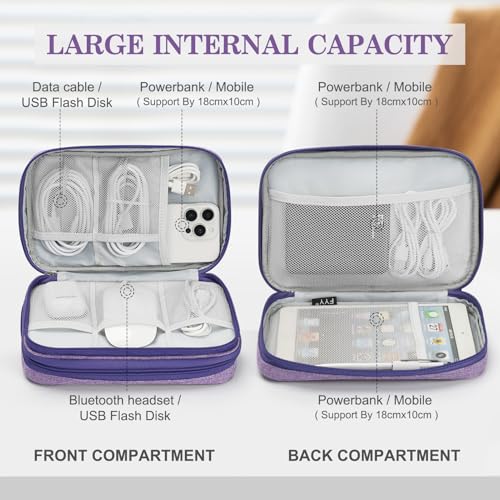FYY Electronic Organizer, Large Travel Cable Organizer Bag Pouch Electronic Accessories Carry Case Portable Waterproof Double Layers All-in-One Storage Bag for Cable, Cord, Charger, Dark Purple - Image 3