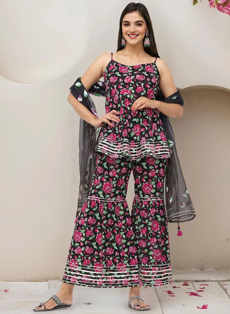 ISHIN  Women black Cotton 3 pcs Kurta Set for Women | Best Price UAE