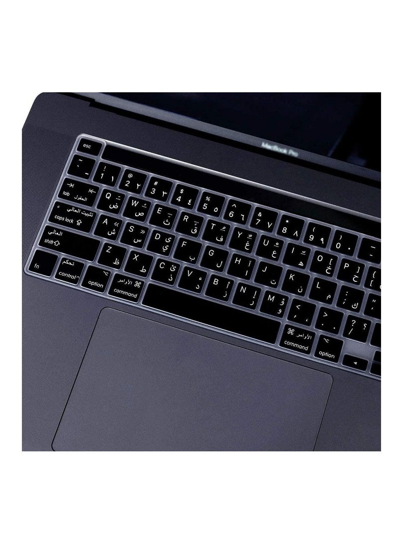 أمم غطاء لوحة مفاتيح من السيليكون للغة العربية بتصميم أمريكي رفيع للغاية لجهاز MacBook Pro 13 "2020 A2289 / A2251A2338 M1 رقاقة MacBook Pro 16" 2019/2020 A2141 أسود - Image 4