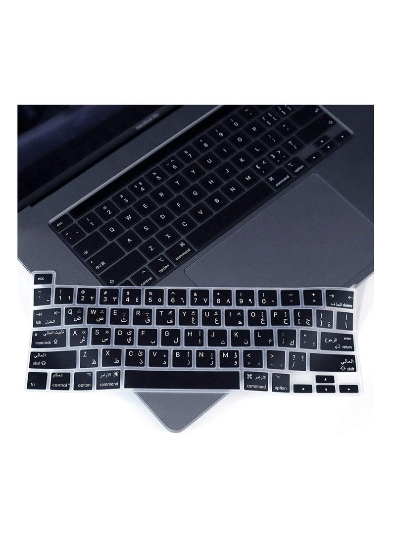أمم غطاء لوحة مفاتيح من السيليكون للغة العربية بتصميم أمريكي رفيع للغاية لجهاز MacBook Pro 13 "2020 A2289 / A2251A2338 M1 رقاقة MacBook Pro 16" 2019/2020 A2141 أسود - Image 3
