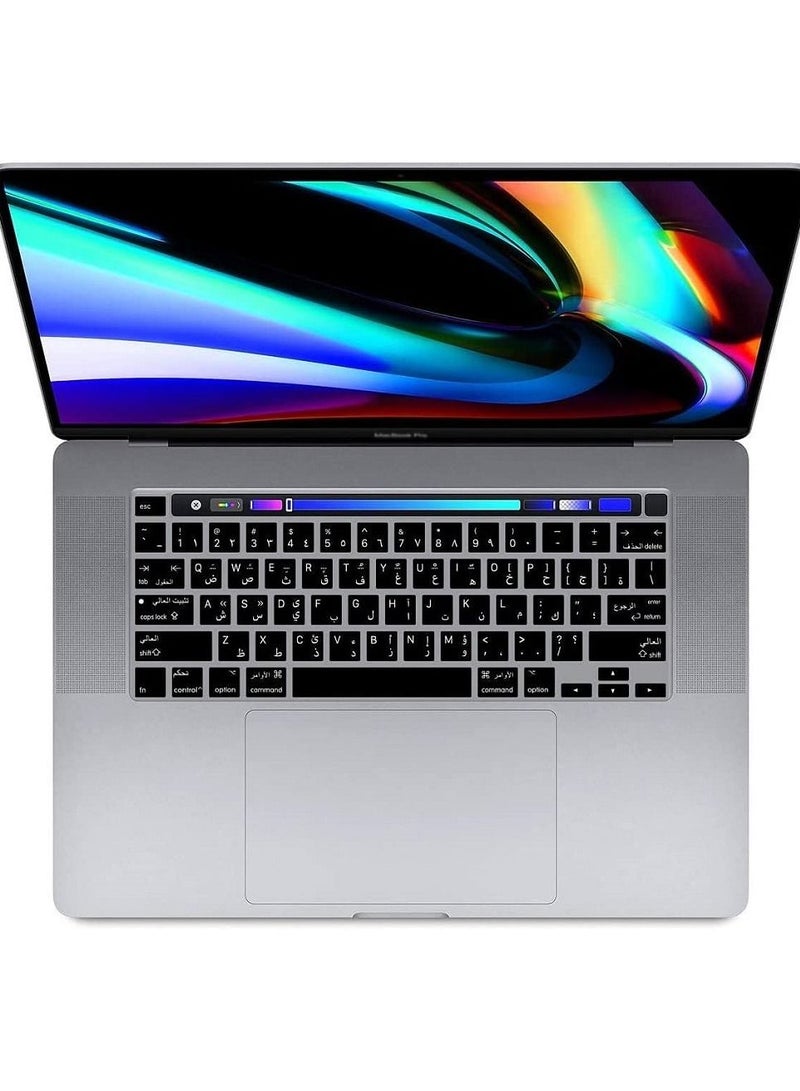 أمم غطاء لوحة مفاتيح من السيليكون للغة العربية بتصميم أمريكي رفيع للغاية لجهاز MacBook Pro 13 "2020 A2289 / A2251A2338 M1 رقاقة MacBook Pro 16" 2019/2020 A2141 أسود - Image 2