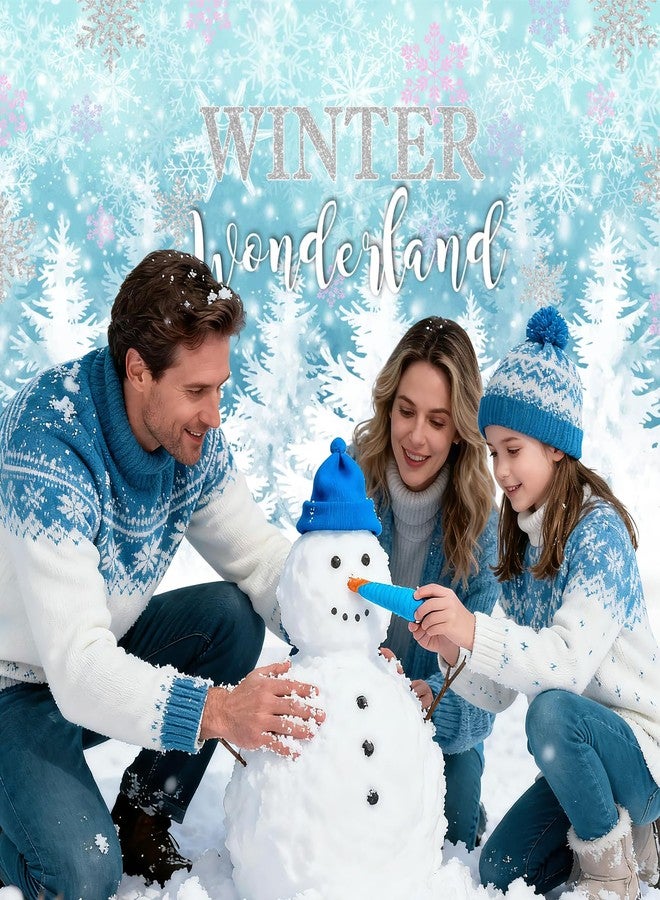Mocsicka Winter Wonderland Backdrop Blue Snowflake Winter Onerderland Background 7x5ft Vinyl Winter Wonderland Snow Party Banner Backdrops (7x5ft(82x60 inch) - Image 3
