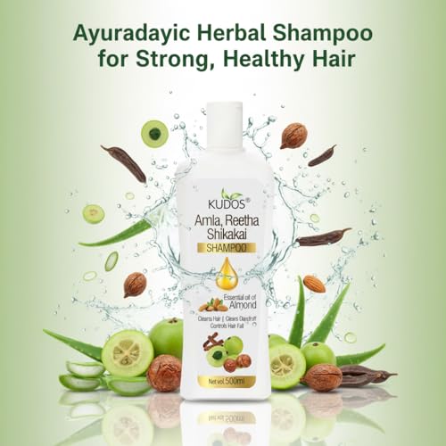 Kudos Ayurveda Amla Reetha Shikakai Shampoo – Ayurvedic Herbal Hair Cleanser for Women & Men | Hair Fall Control & Dandruff Care | Sulphate & Paraben Free | For All Hair Types with Aloe Vera (500mL) (1) - Image 2