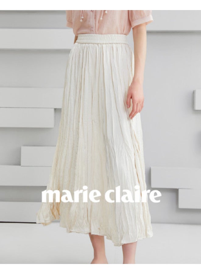 Marie Claire Midi Skirt Women's Half Skirt High-waist Pleated A-line Skirt Slimming High-end Long Skirt - Image 1