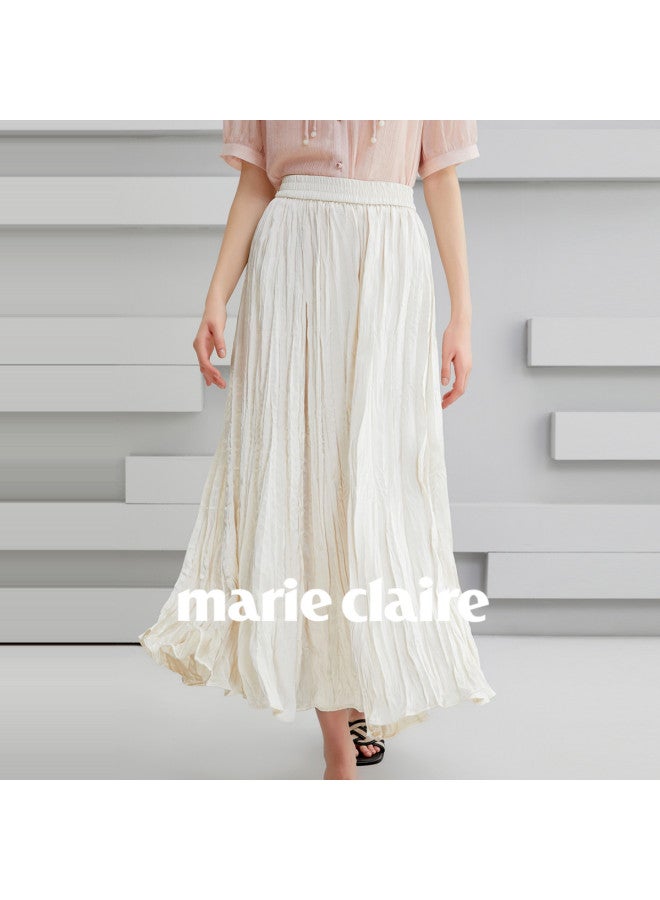 Marie Claire Midi Skirt Women's Half Skirt High-waist Pleated A-line Skirt Slimming High-end Long Skirt - Image 4