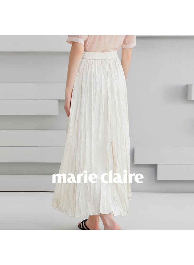 Marie Claire Midi Skirt Women's Half Skirt High-waist Pleated A-line Skirt Slimming High-end Long Skirt - Image 5