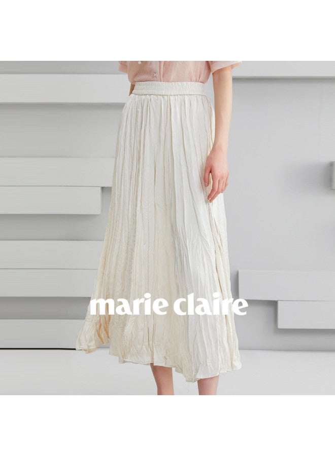 Marie Claire Midi Skirt Women's Half Skirt High-waist Pleated A-line Skirt Slimming High-end Long Skirt - Image 2