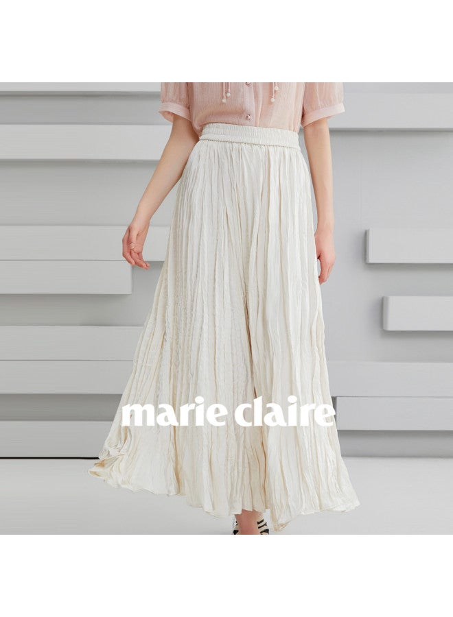 Marie Claire Midi Skirt Women's Half Skirt High-waist Pleated A-line Skirt Slimming High-end Long Skirt - Image 3