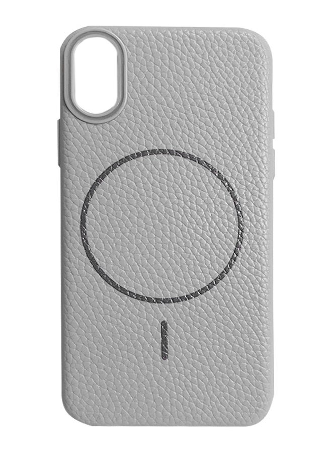 Magsafe Phone Case For iPhone X/XS With High Quality Rubber Frame And Slim Lychee Pattern Leather Case with Camera Lens Protection Shockproof Cover And support wireless Charging Leather Cover for iPhone X/XS - Grey
