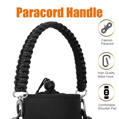 AceTreker Water Bottle Sleeve 32 oz 40 oz Water Bottle Carrier with Strap Paracord Handle Neoprene Insulated Bottle Holder Sling Bag with Phone Pocket for Walking Hiking SportBlack Flower - Image 3