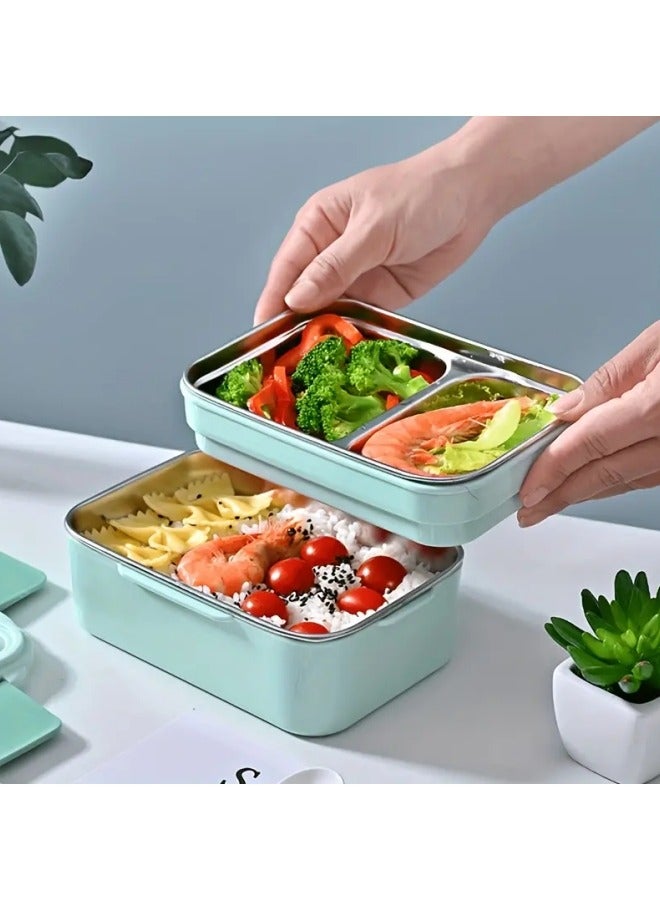 جيجيرو صندوق بينتو، صندوق غداء مزدوج الطبقات من الفولاذ المقاوم للصدأ مع ملعقة وشوكة، صندوق غداء من الفولاذ المقاوم للصدأ مع حقيبة غداء، صندوق بينتو مانع للتسرب - Image 4