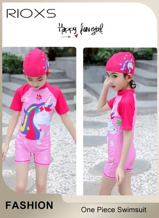 RIOXS Girls One Piece Swimsuit, Kids Swimming Costume with Back Zipper, Quick Drying Bathing Suit With Great Flexibility, Cute Cartoon Rashguard Swimwear, Comfortable Rash Guard Surfing Beachwear, Beach Bathing Suit for Kids 3-12 Years - Image 5