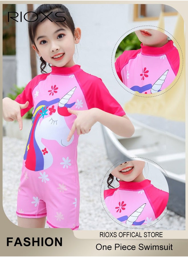 RIOXS Girls One Piece Swimsuit, Swimming Costume with Back Zipper, Quick Drying Bathing Suit with Cartoon Patterns and Great Flexibility, Comfortable Rash Guard Surfing Beachwear, Easy to Put On and Take Off  - Image 2