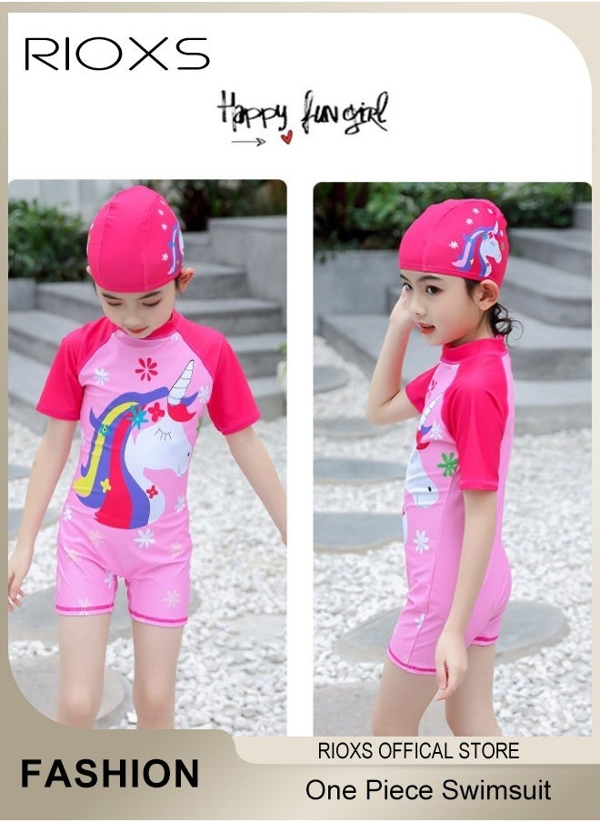 RIOXS Girls One Piece Swimsuit, Swimming Costume with Back Zipper, Quick Drying Bathing Suit with Cartoon Patterns and Great Flexibility, Comfortable Rash Guard Surfing Beachwear, Easy to Put On and Take Off  - Image 5