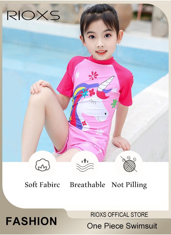RIOXS Girls One Piece Swimsuit, Swimming Costume with Back Zipper, Quick Drying Bathing Suit with Cartoon Patterns and Great Flexibility, Comfortable Rash Guard Surfing Beachwear, Easy to Put On and Take Off  - Image 4
